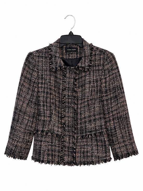 Ivanka Trump Jackets & Blazers - Ivanka Trump Tweed Fringe Blazer Jacket Pink Black White Women’s Size 10